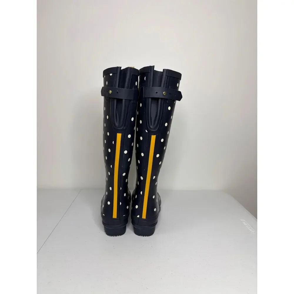 Joules Molly Welly Tall Rain Boots Blue Polka Dot Print Sz US 9 EU 40/41 City
